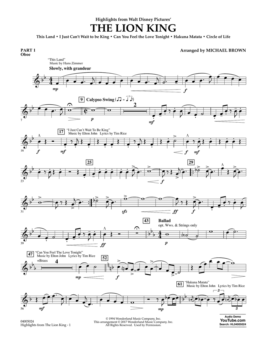 Highlights from The Lion King - Pt.1 - Oboe