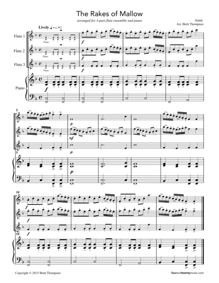 The Rakes of Mallow, arranged for two or three flutes and optional piano image number null