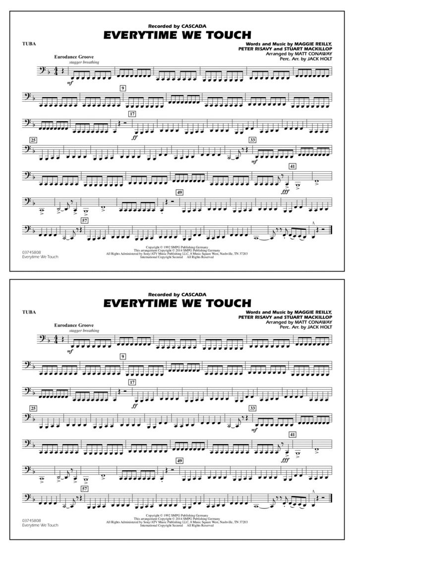 Everytime We Touch - Tuba Marching Band scores gallery preview page 1