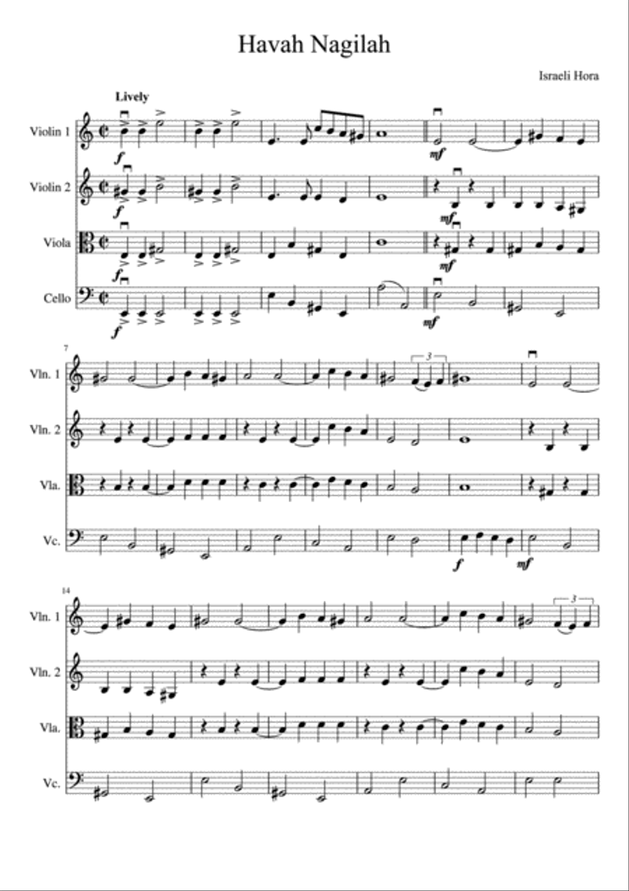 Havah Nagilah String Quartet scores gallery preview page 2