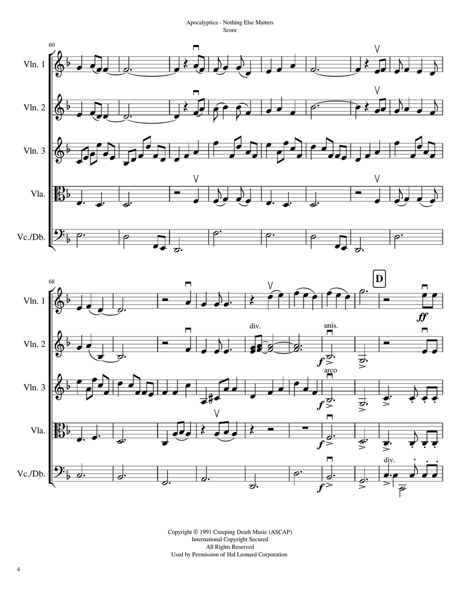 Nothing Else Matters String Quintet scores gallery preview page 4