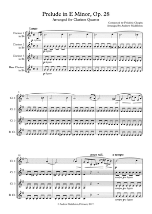 Prelude in E Minor, Op. 28, for Clarinet Quartet