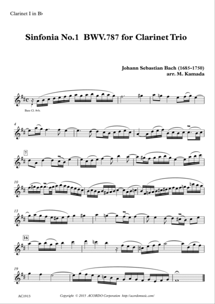 Sinfonia No.1 BWV.787 for Clarinet Trio Clarinet Trio scores gallery preview page 3