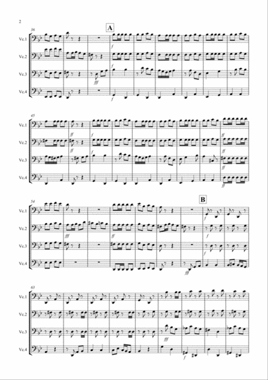 Flamenco Fantastico for Cello Quartet Flamenco Fantastico for Cello Quartet Cello Solo scores gallery preview page 2