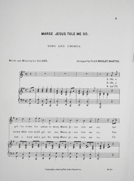Marse Jesus Tole Me So. Song & Chorus