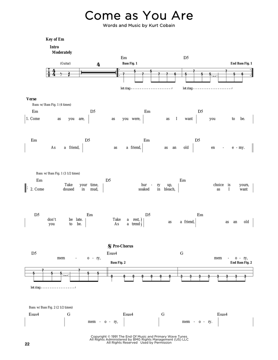 Come As You Are Come As You Are Bass Guitar scores gallery preview page 1