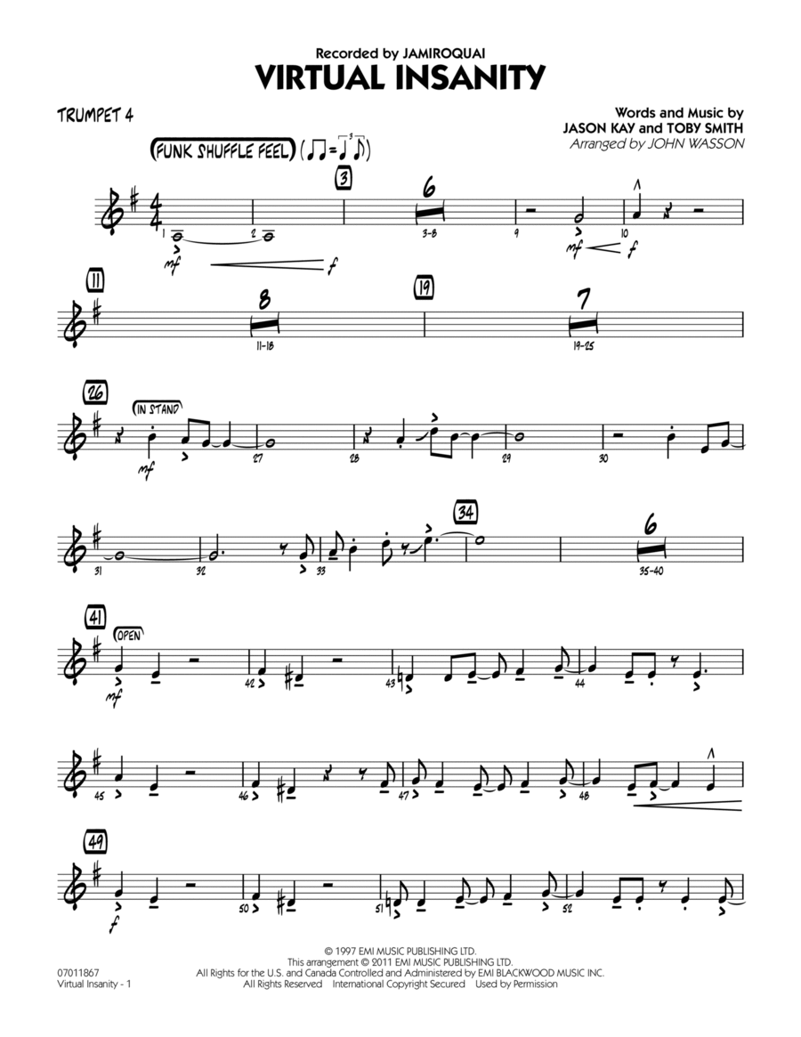 Virtual Insanity - Trumpet 4 Jazz Ensemble scores gallery preview page 1