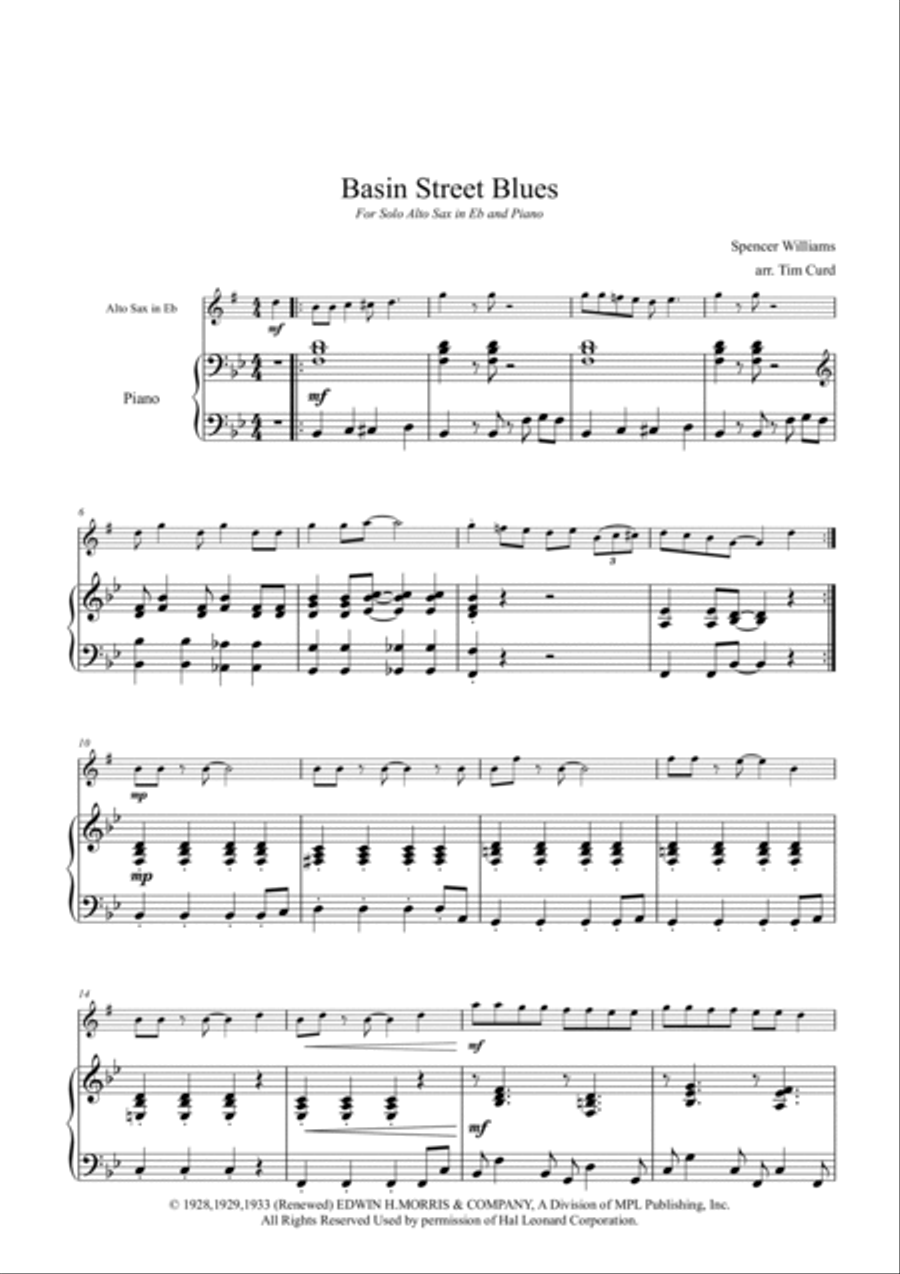 Basin Street Blues Basin Street Blues Alto Saxophone scores gallery preview page 2