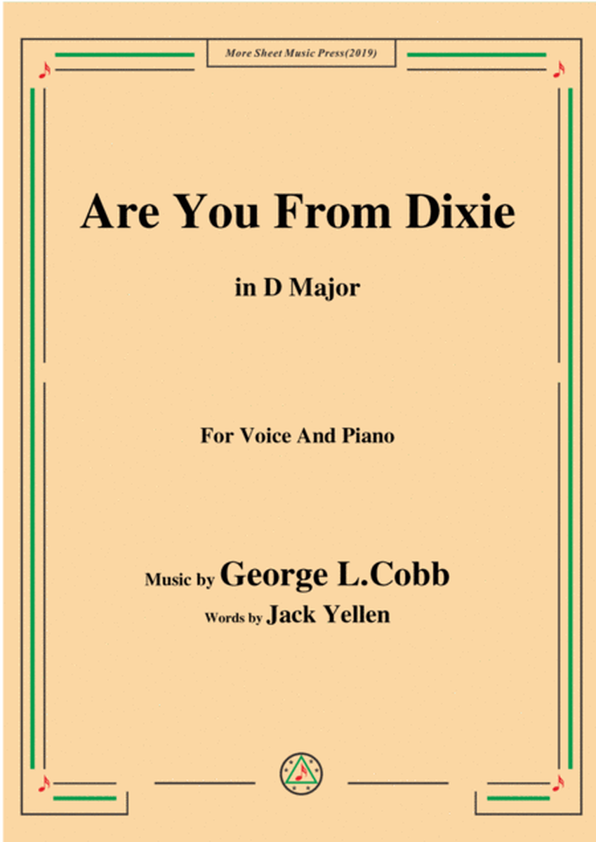 George L. Cobb-Are You From Dixie,in D Major,for Voice&Piano image number null