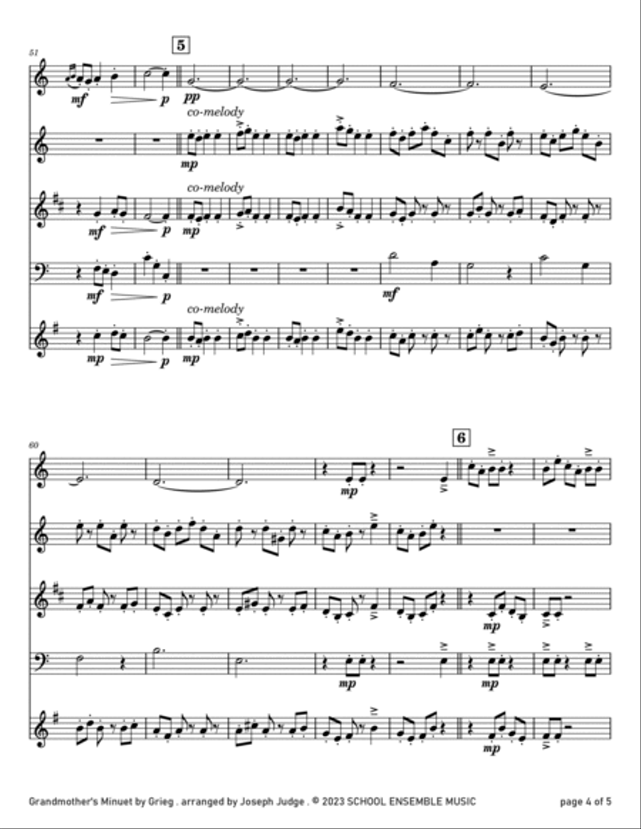 Grandmother's Minuet by Grieg for Woodwind Quartet in Schools Woodwind Quartet scores gallery preview page 4