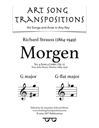 Book cover for STRAUSS: Morgen, Op. 27 no. 4 (transposed to G major and G-flat major)