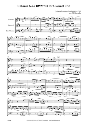 Sinfonia No.7 BWV.793 for Clarinet Trio