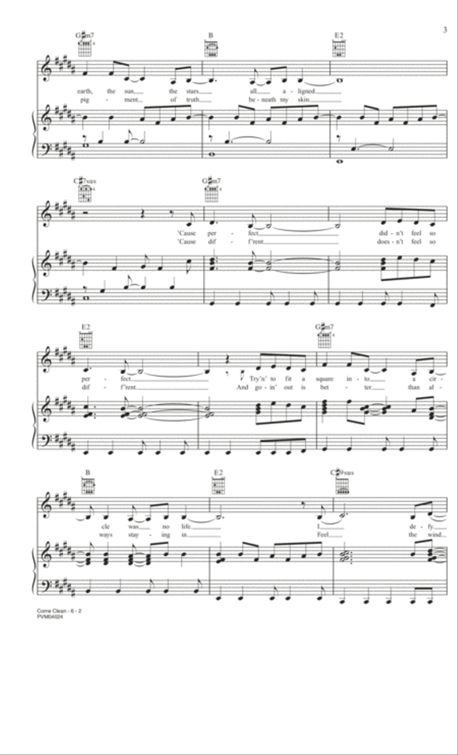 Come Clean Come Clean Piano, Vocal, Guitar scores gallery preview page 2