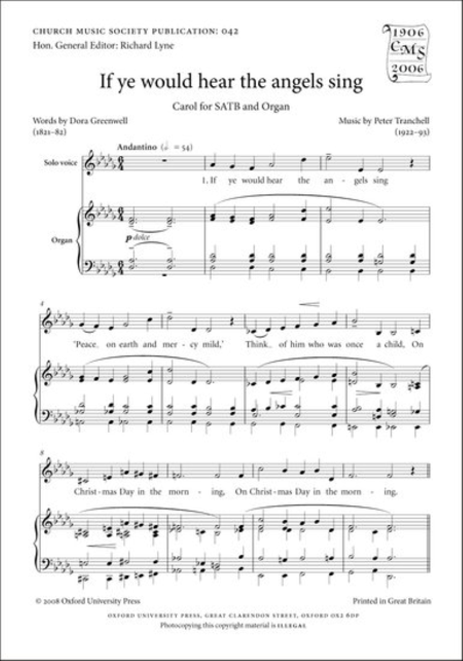 If ye would hear the angels sing 4-Part scores gallery preview page 1
