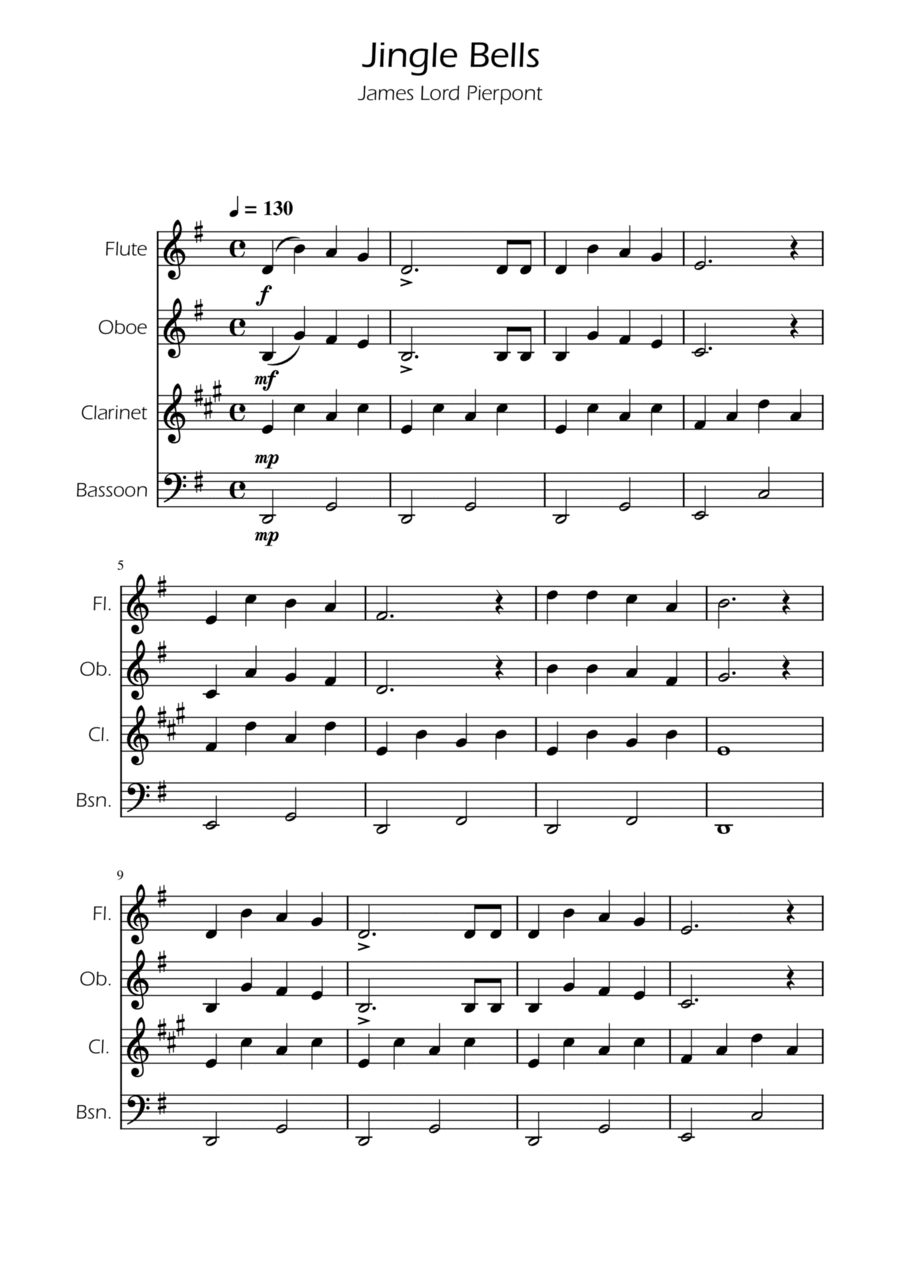 Jingle Bells - Woodwind Quartet Woodwind Quartet scores gallery preview page 1