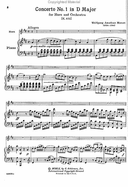 Four Horn Concertos And Concert Rondo by Wolfgang Amadeus Mozart Piano Accompaniment - Sheet Music