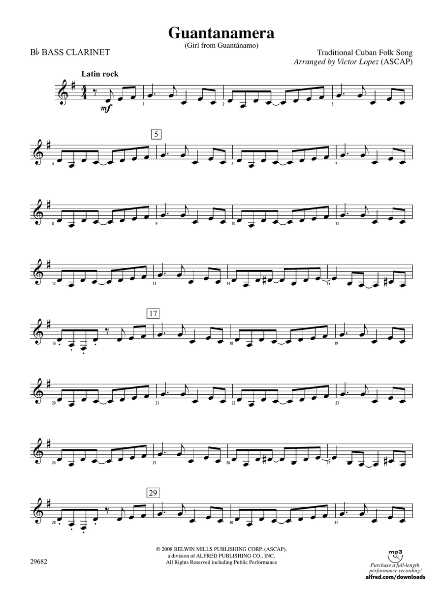 Guantanamera: B-flat Bass Clarinet