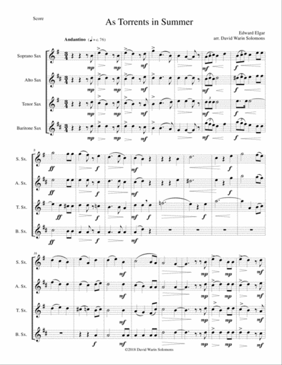 As torrents in summer for saxophone quartet Saxophone Quartet scores gallery preview page 1
