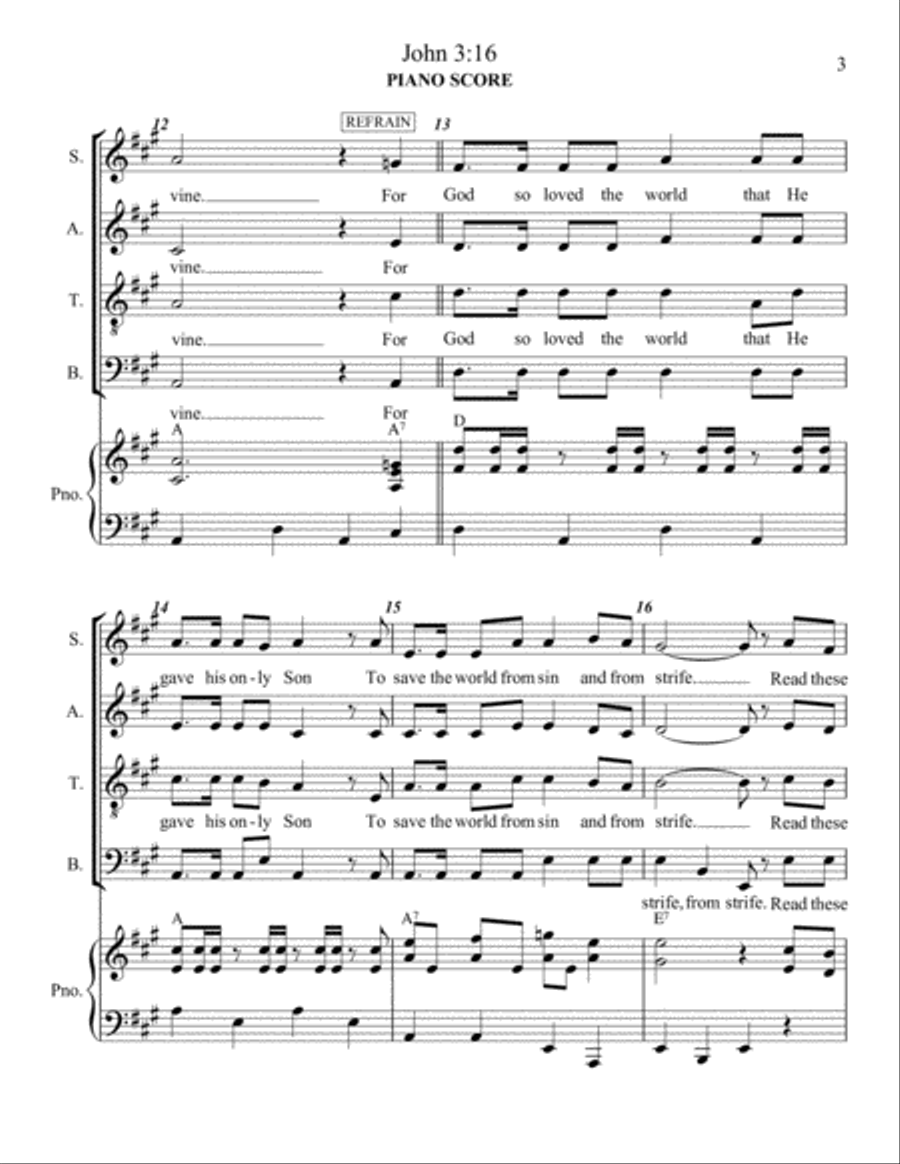 John 3:16 John 3:16 4-Part scores gallery preview page 3