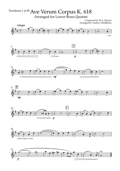 Ave Verum Corpus K. 618 arranged for Trombone Quartet image number null
