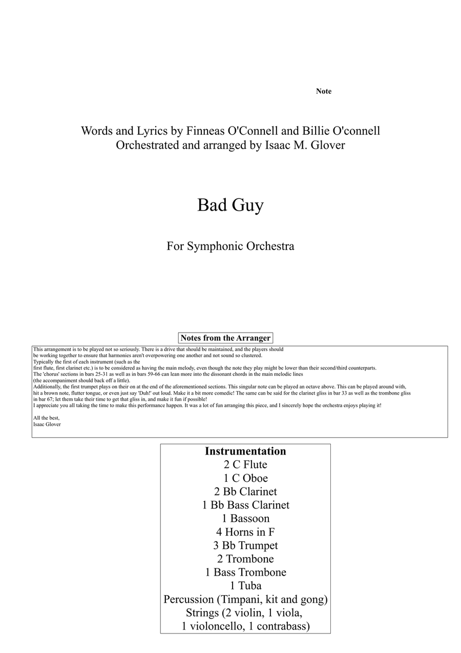 Bad Guy Full Orchestra scores gallery preview page 1