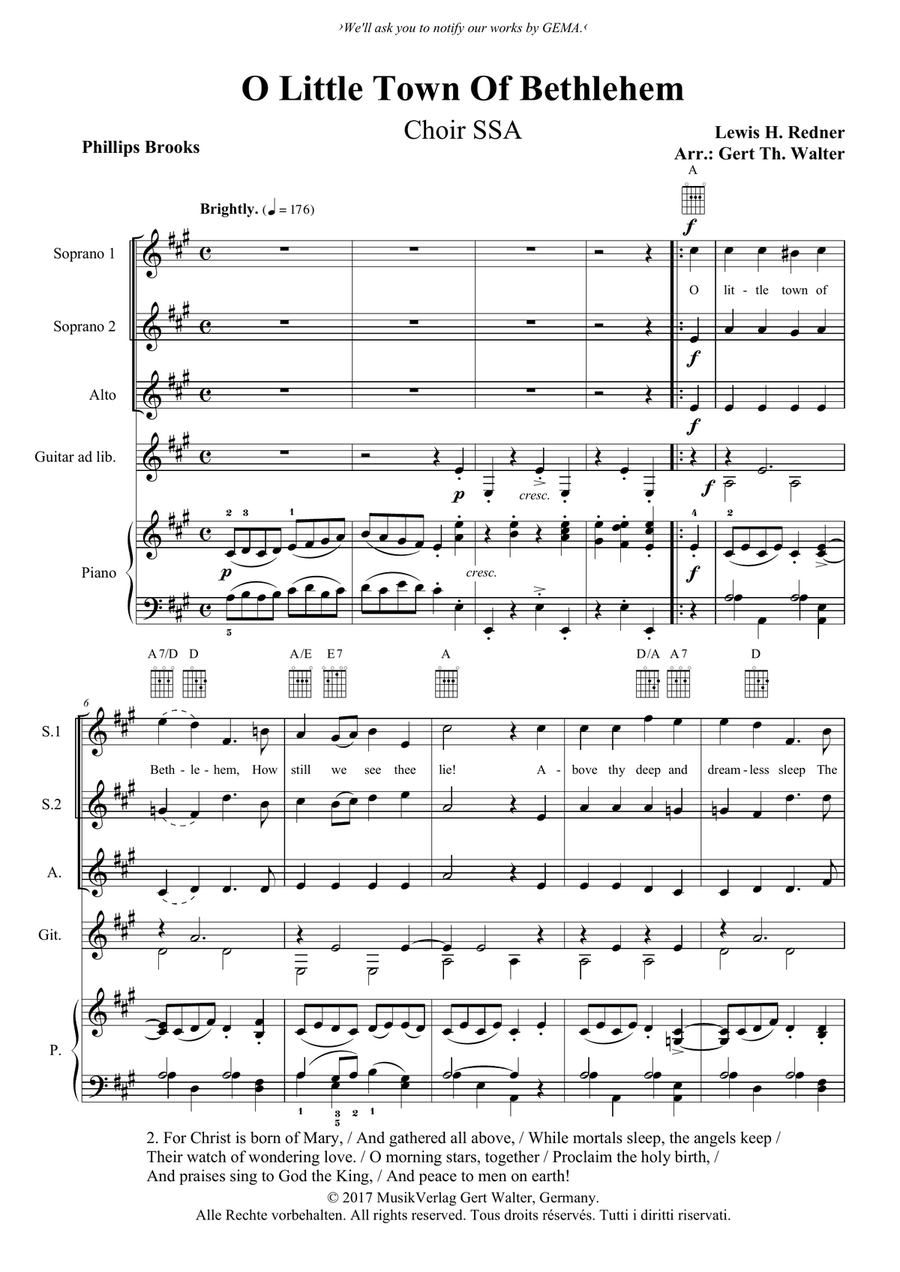 O Little Town Of Bethlehem SSA scores gallery preview page 1
