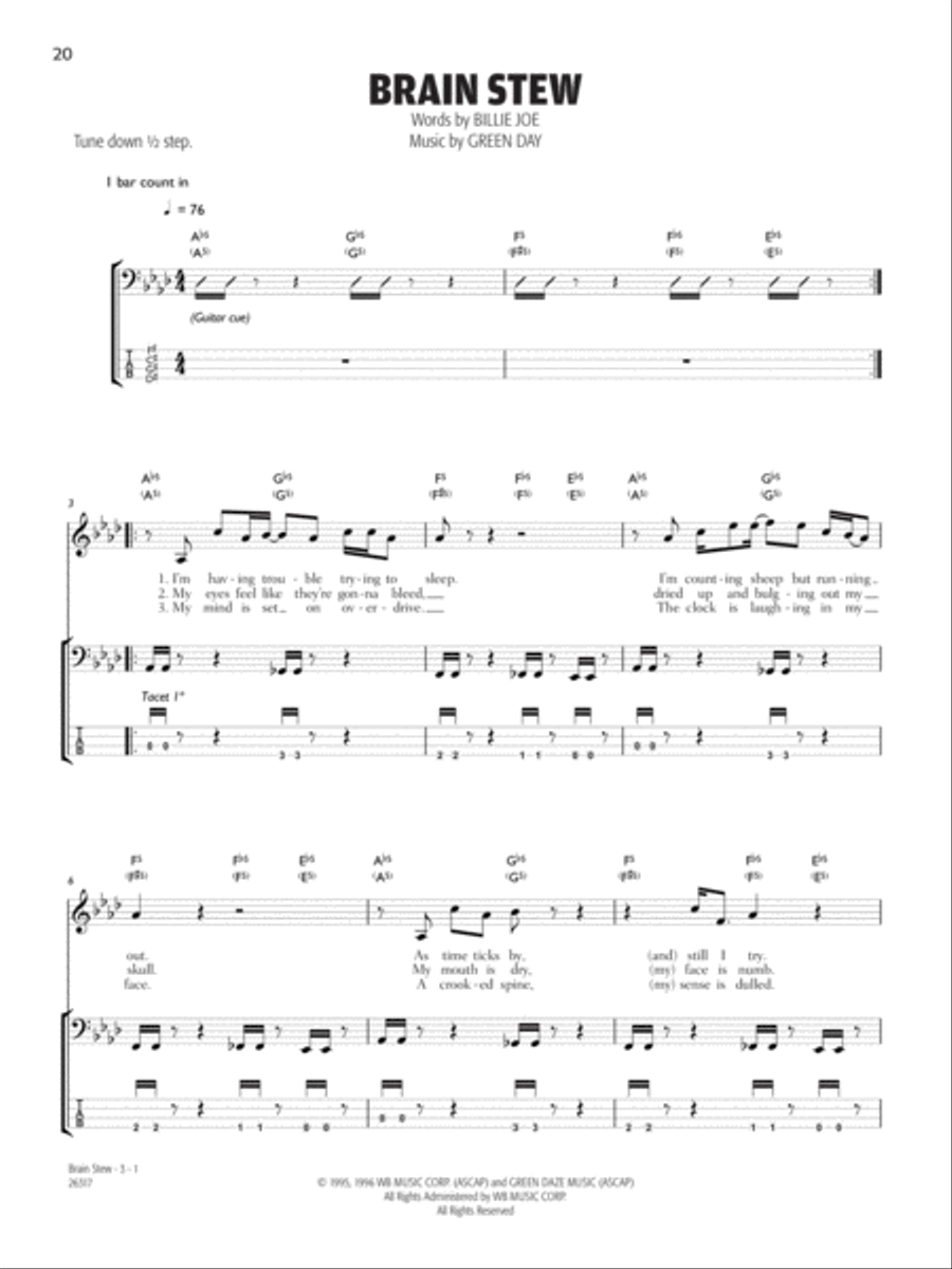 Brain Stew Bass Guitar Tablature scores gallery preview page 1