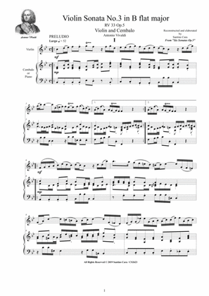 Book cover for Vivaldi - Violin Sonata No. 3 in B flat major RV 33 Op.5 for Violin and Cembalo (or Piano)