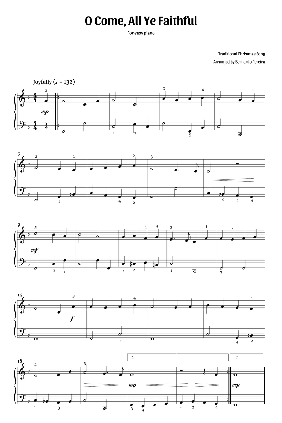 O Come, All Ye Faithful (easy piano – F major) Easy Piano scores gallery preview page 1