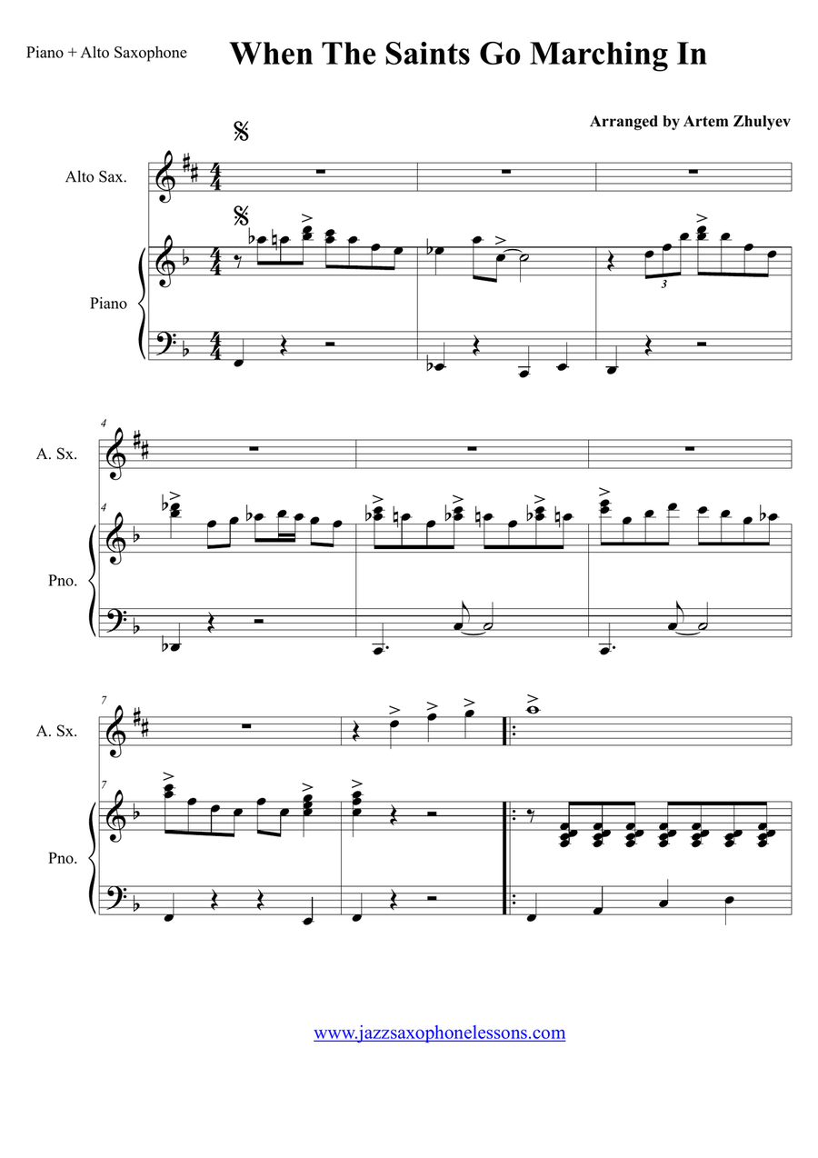 When The Saints Go Marching In , for Piano and Alto saxophone Jazz Ensemble scores gallery preview page 2