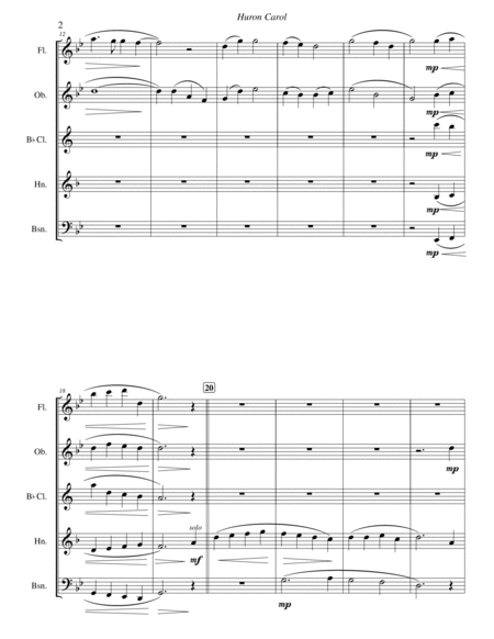 Huron Carol ('Twas in the Moon of Wintertime) (woodwind quintet arrangement) image number null