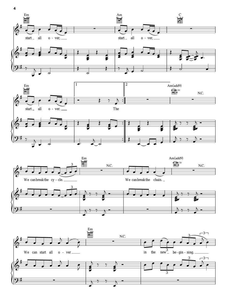 New Beginning New Beginning Piano, Vocal, Guitar scores gallery preview page 4