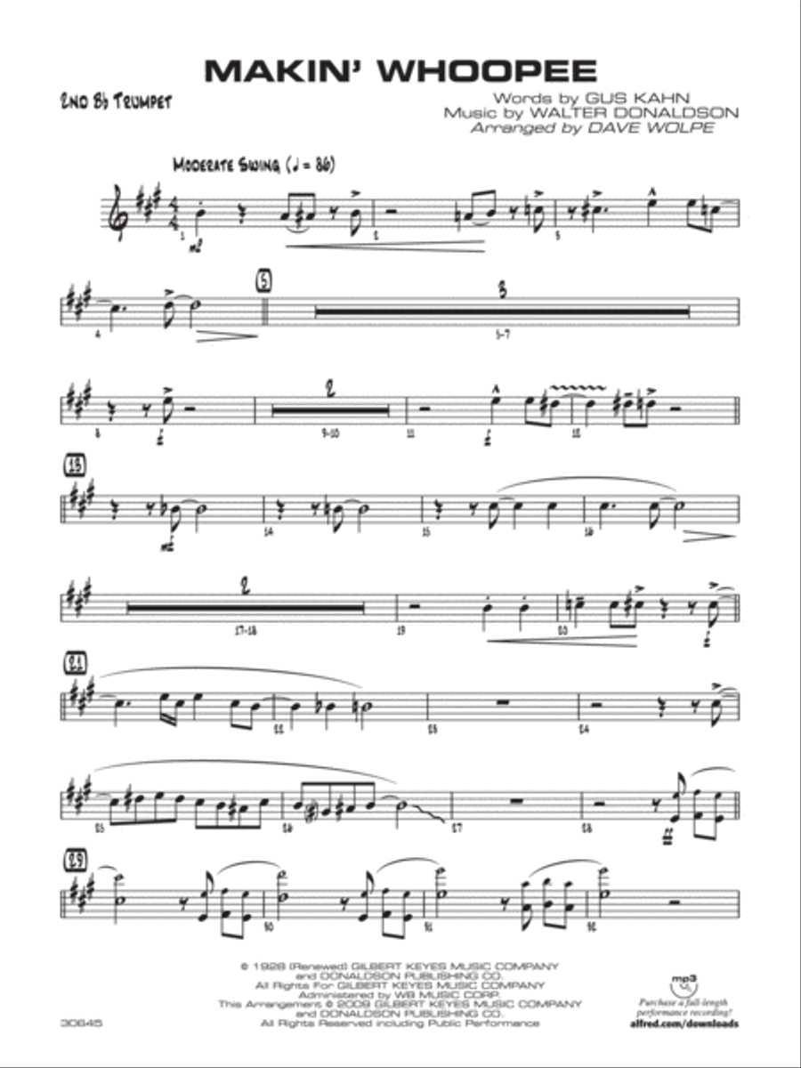 Makin' Whoopee: 2nd B-flat Trumpet Jazz Ensemble scores gallery preview page 1