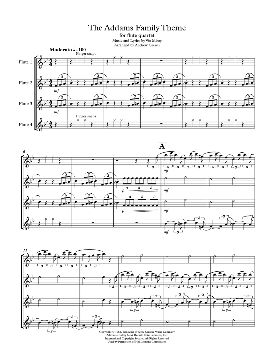 The Addams Family Theme The Addams Family Theme Woodwind Quartet scores gallery preview page 1