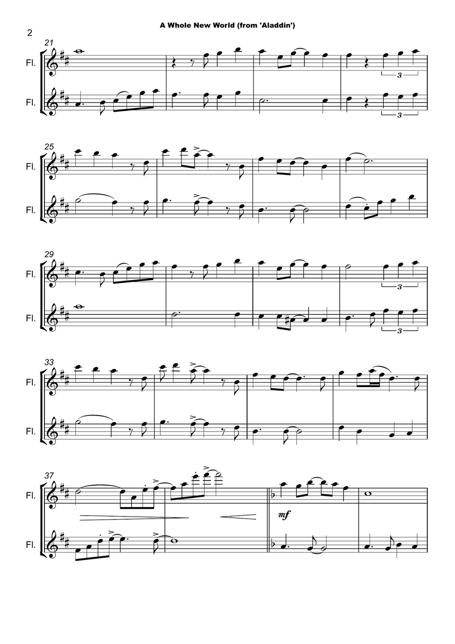 A Whole New World (from 'Aladdin') Flute Duet scores gallery preview page 3