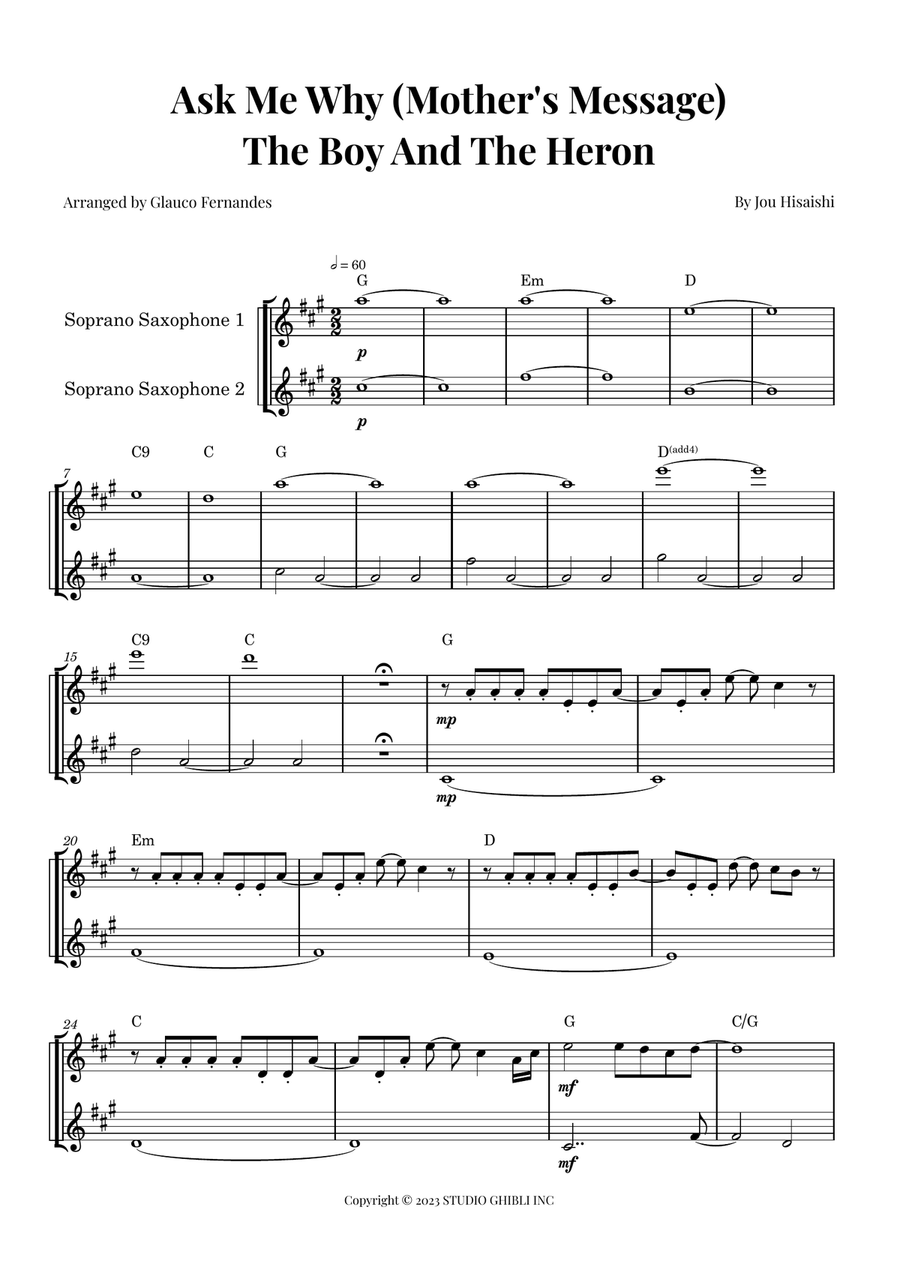 The Boy And The Heron Woodwind Duet scores gallery preview page 1