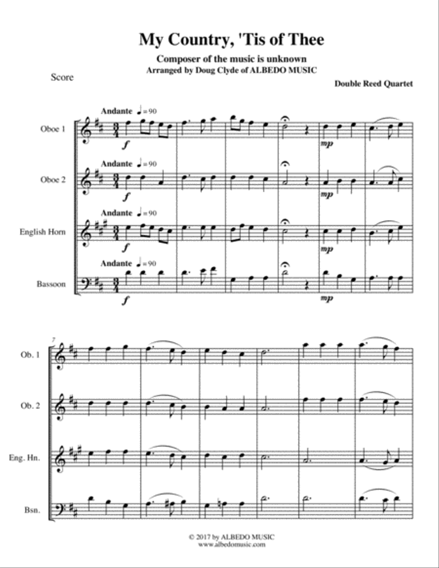 My Country, 'Tis of Thee for Double Reed Quartet Woodwind Quartet scores gallery preview page 1