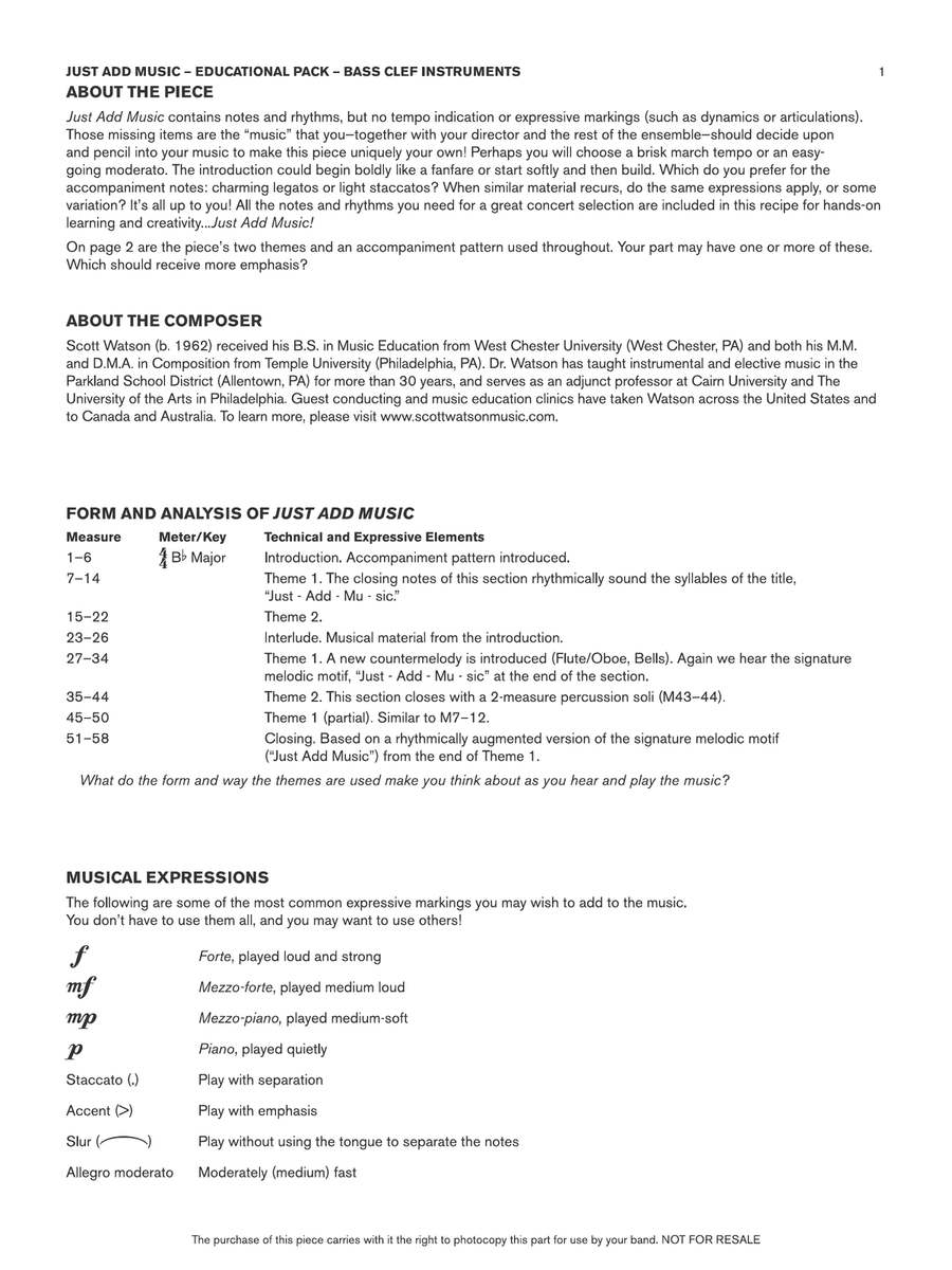 Just Add Music: Bass Clef Educational Pack