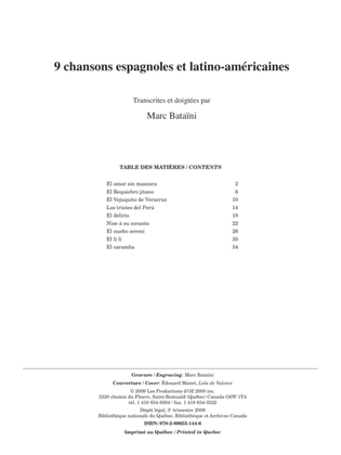 Book cover for 9 chansons espagnoles et latino-américaines
