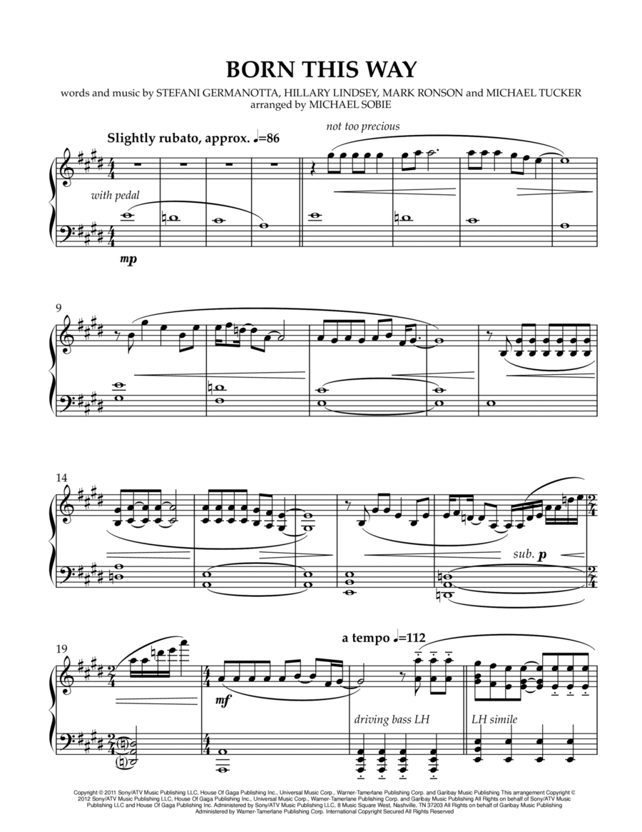 Born This Way Piano Solo scores gallery preview page 1