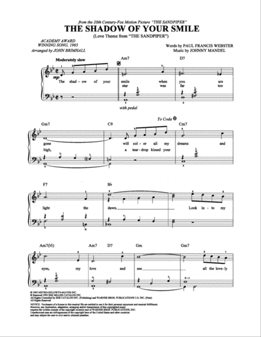 The Shadow of Your Smile The Shadow of Your Smile Easy Piano scores gallery preview page 1
