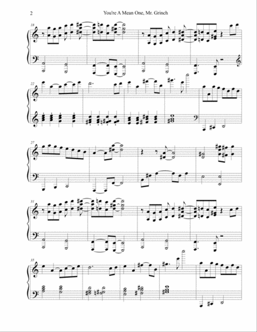 You're A Mean One, Mr. Grinch Piano Solo scores gallery preview page 2