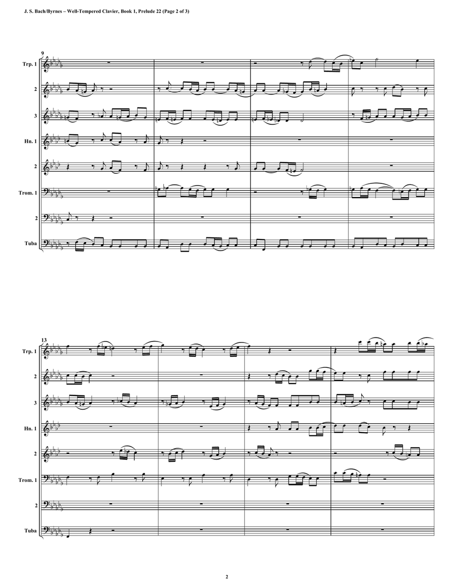 Prelude 22 from Well-Tempered Clavier, Book 1 (Brass Octet) Horn scores gallery preview page 2