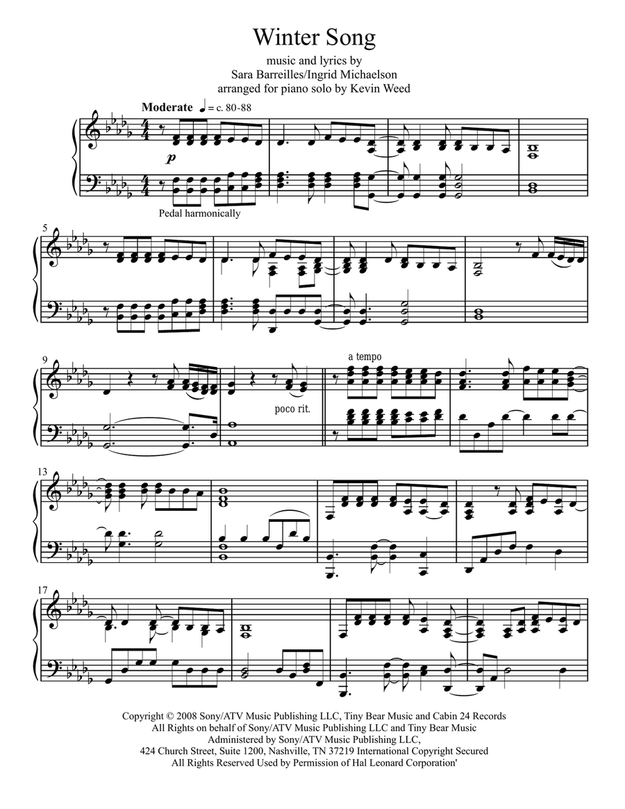 Winter Song Piano Solo scores gallery preview page 1
