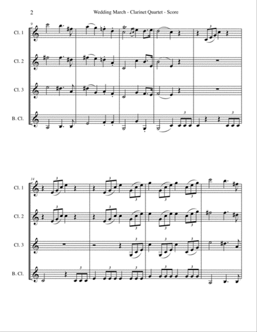 Mendelssohn Wedding March from A Midsummer Night's Dream for Clarinet Quartet Clarinet Quartet scores gallery preview page 2