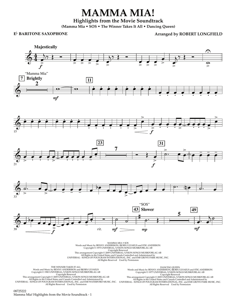 Mamma Mia! - Highlights from the Movie Soundtrack - Eb Baritone Saxophone