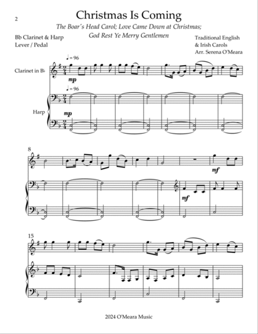 Christmas is Coming, Duet for Bb Clarinet & Harp