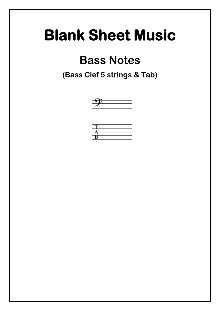 Blank Sheet Music Bass Notes (Bass Clef 5 strings & Tab) Guitar Tablature scores gallery preview page 1