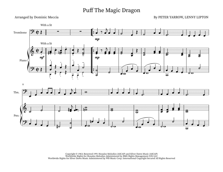 Puff The Magic Dragon Puff The Magic Dragon Trombone Duet scores gallery preview page 1