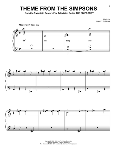 Theme From The Simpsons by Danny Elfman Easy Piano - Digital Sheet Music